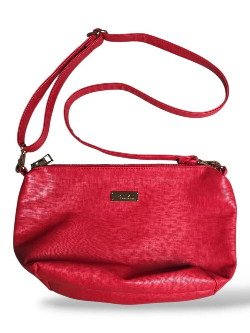 Bebe Poppy Red Textured Faux Leather Crossbody Bag - Gold Hardware